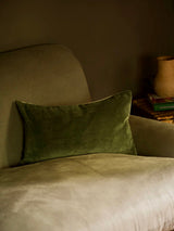 Indian Cotton Velvet Cushion - Moss - 2 Sizes