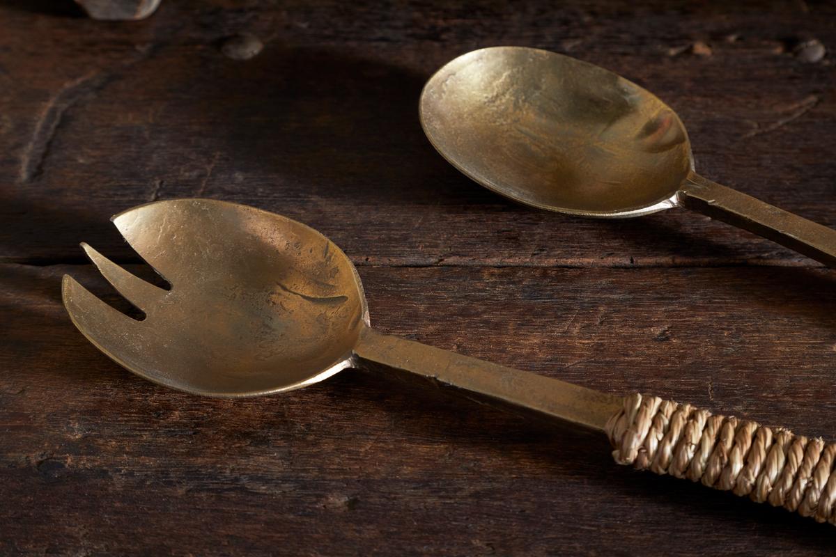 Abani Salad Servers - Antique Brass - NKUKU