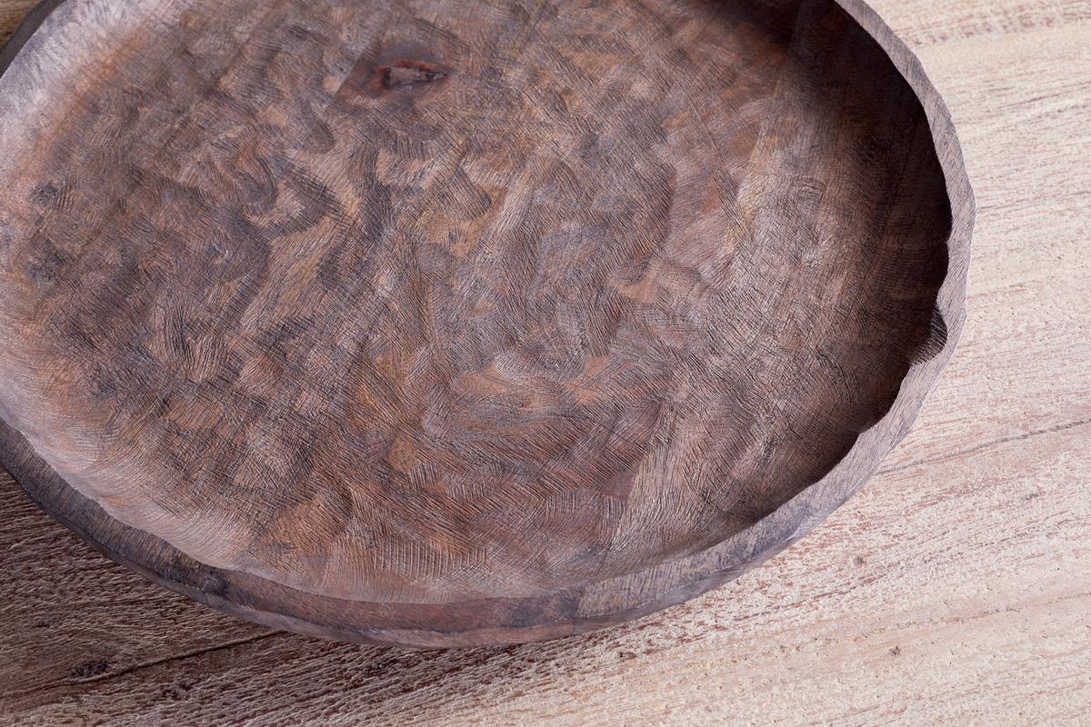 NKUKU - Nyati Mango Wood Etched Round Tray - Dark