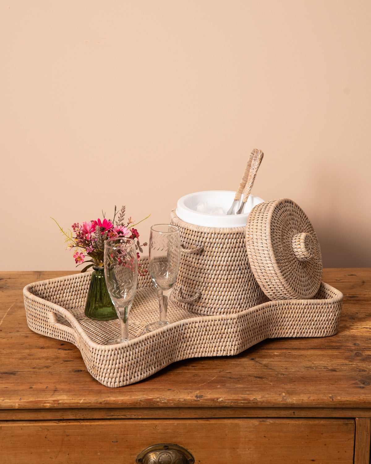 Rattan Ice Box with tongs