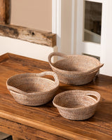 SET OF 3 SMALL RATTAN ROUND BREAD BOWLS