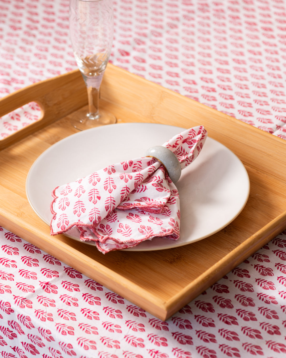 Pretty in Pink Cotton Hand Block Printed Tablecloth - 4 sizes