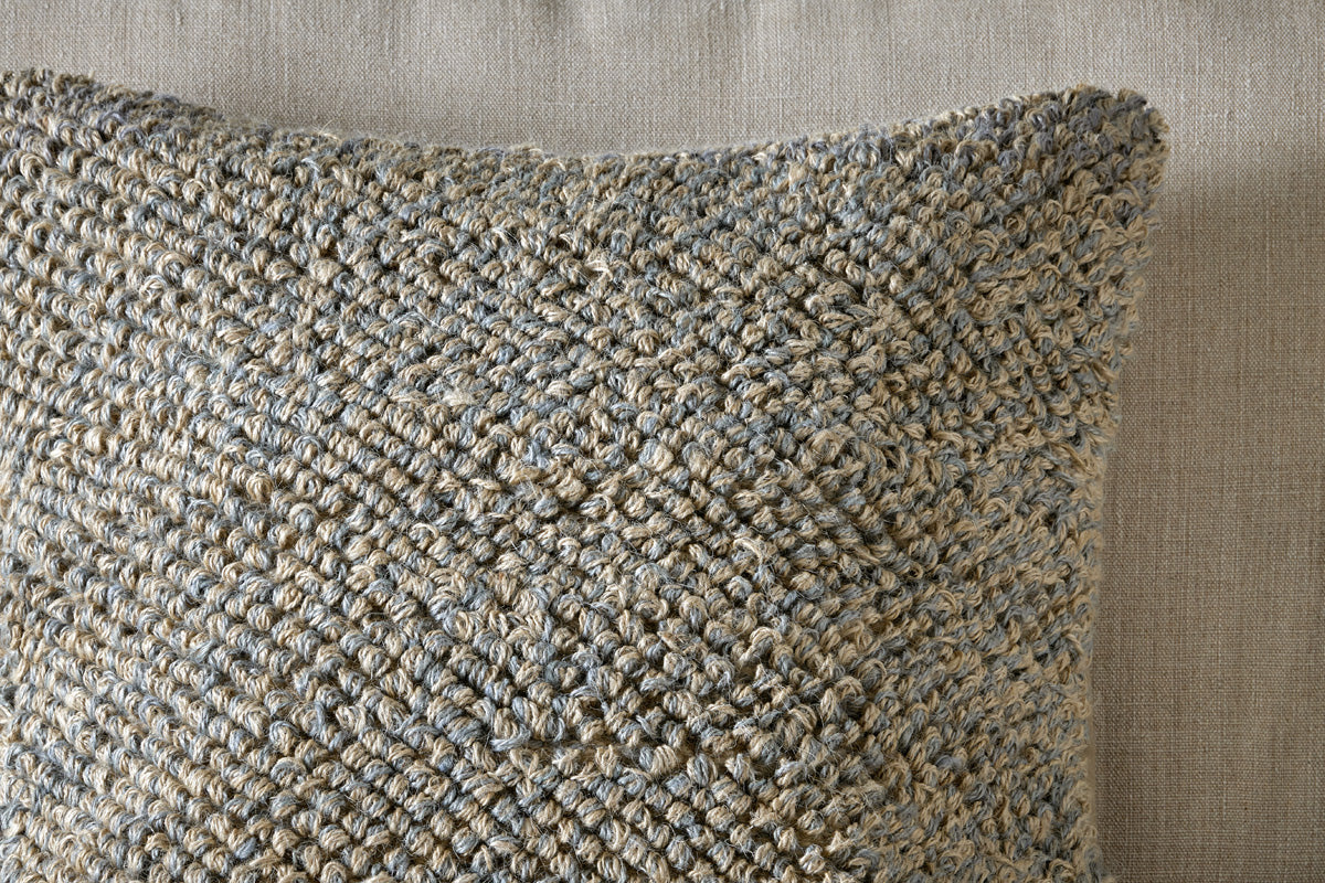 NKUKU - Paduna Jute & Cotton Cushion Cover - Soft Blue & Brown 50CM