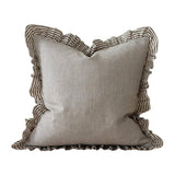 Bella Beige Stripe Ruffle Edge Cushion 45x45