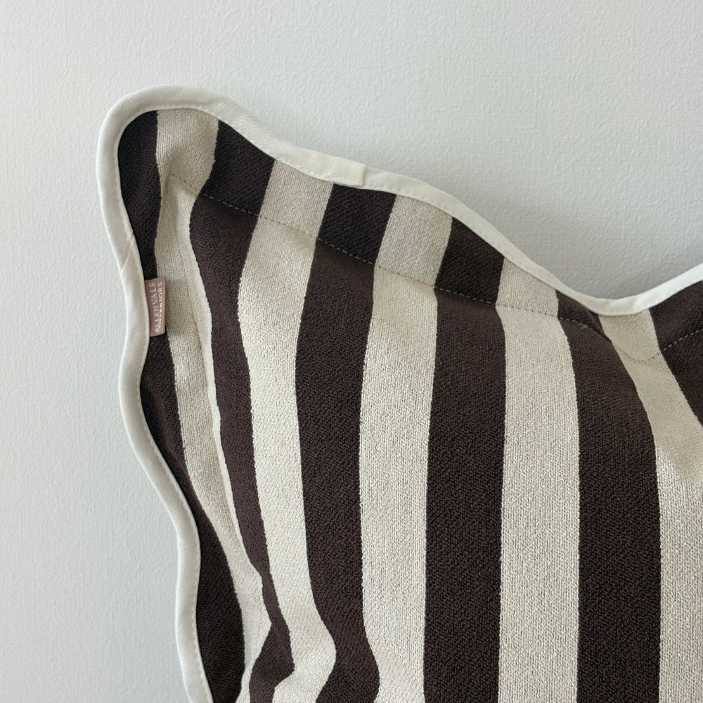 Chloe Dark Brown Stripe Scalloped Edge Cushion 45x45cm