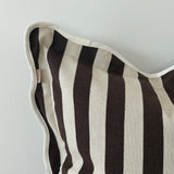 Chloe Dark Brown Stripe Scalloped Edge Cushion 45x45cm