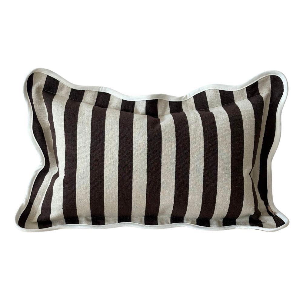 Chloe Dark Brown Stripe Scalloped Edge Cushion 45x45cm