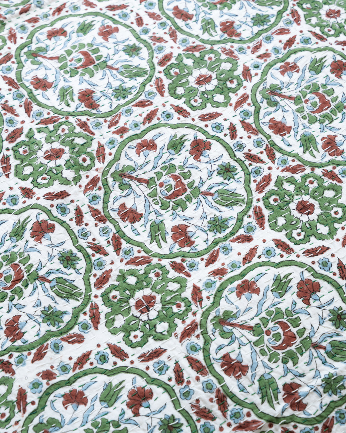 Kantha Throw - Green with hints of Rust and Blue