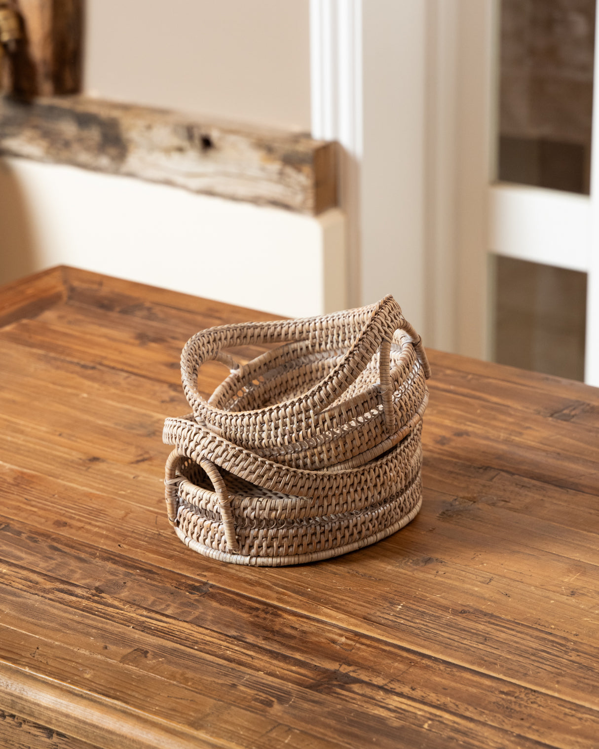 RATTAN, SET OF 2 DECORATIVE OVAL BASKETS