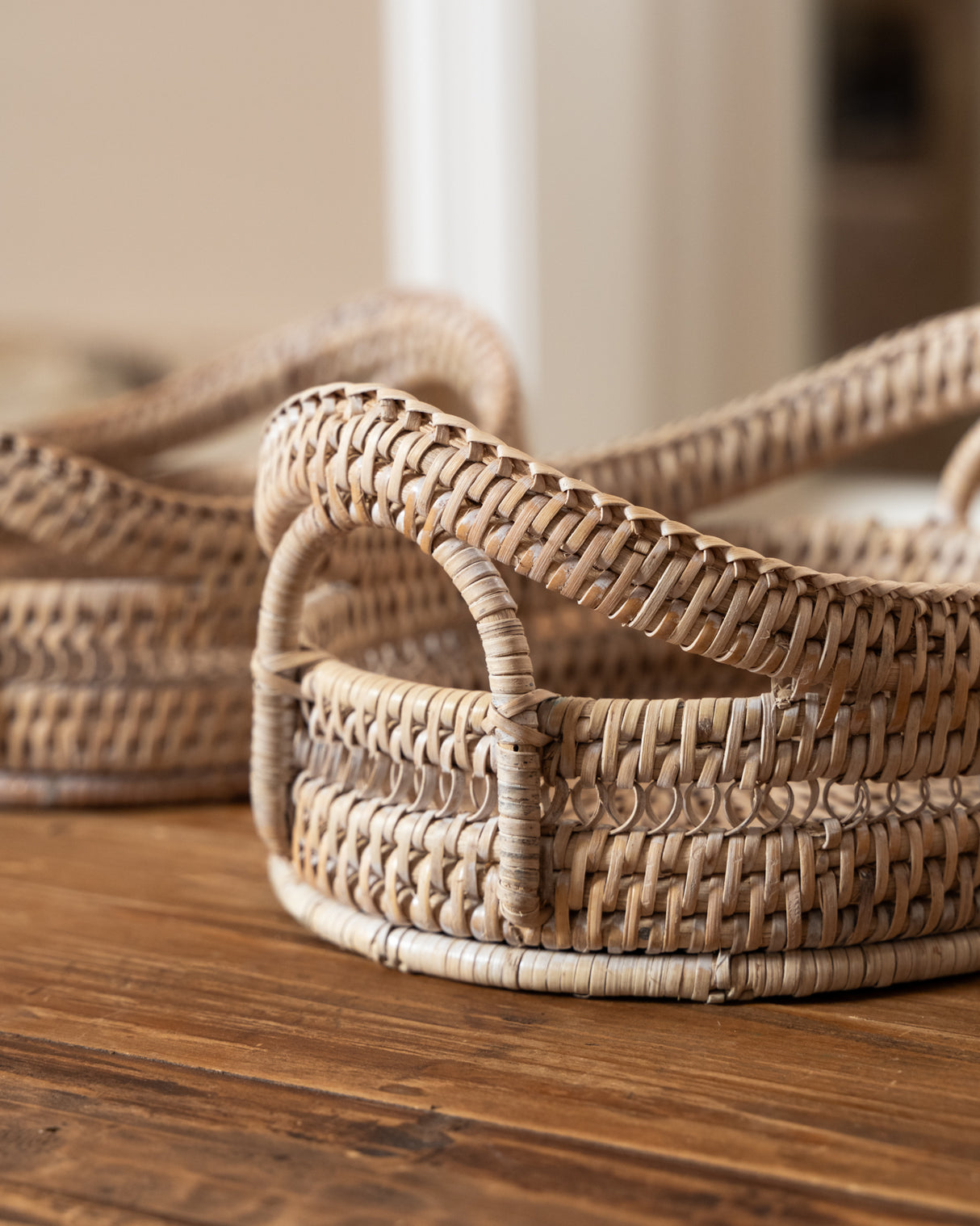 RATTAN, SET OF 2 DECORATIVE OVAL BASKETS