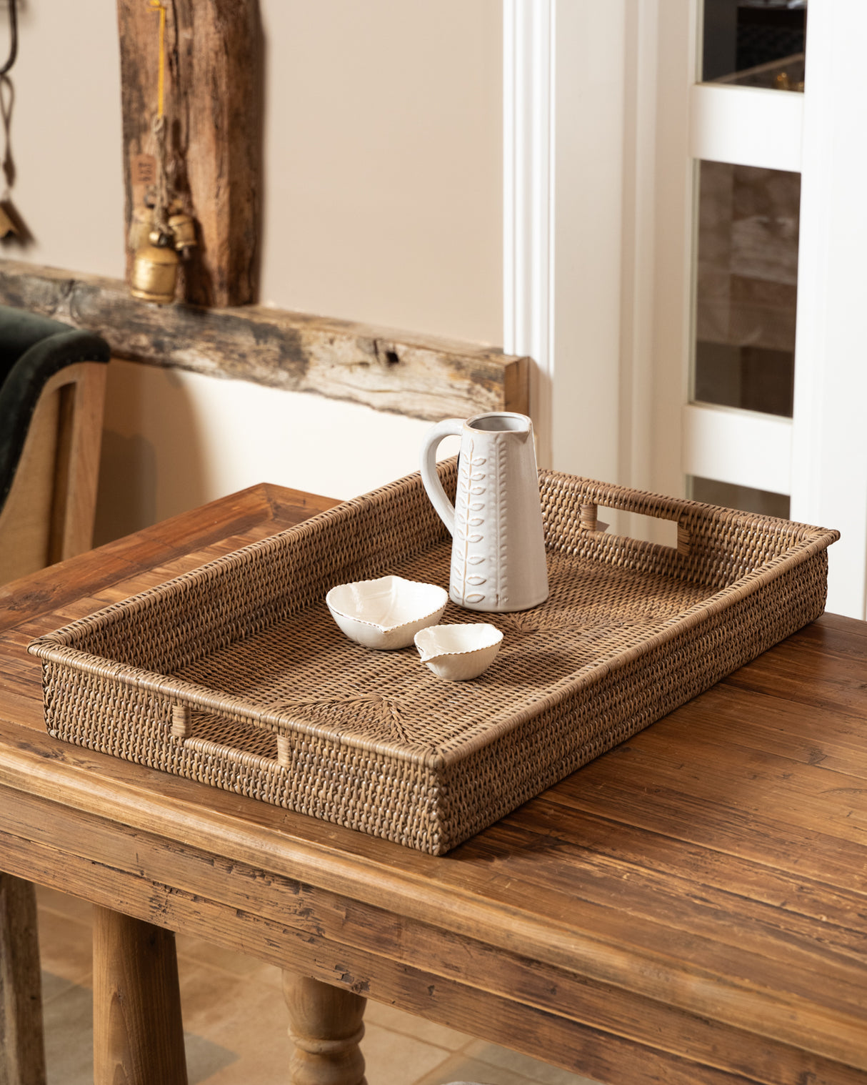 RATTAN RECTANGLE TRAYS - NUDE WASH- 2 SIZES