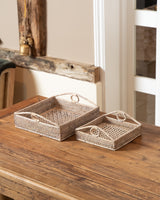 Rattan, Set of 2 salt and pepper trays