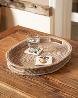 RATTAN DECORATIVE OVAL TRAYS DOUBLE RIM- 2 SIZES