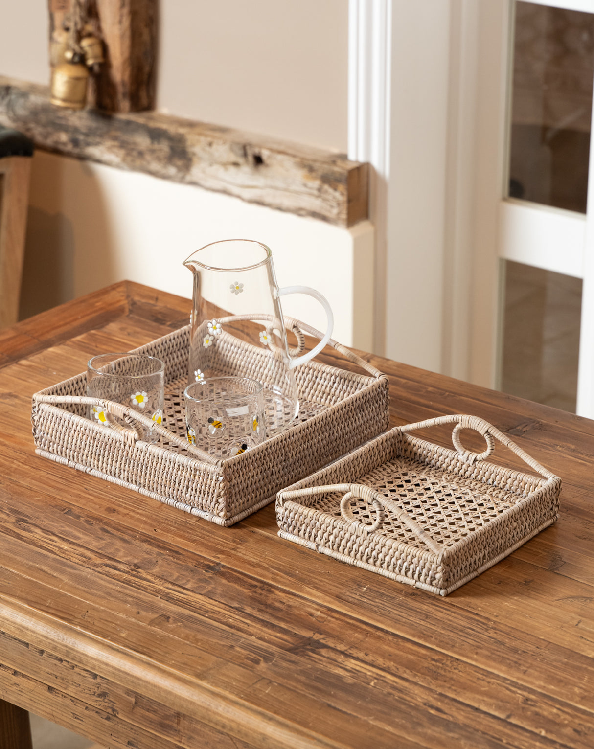 Rattan, Set of 2 salt and pepper trays