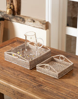 Rattan, Set of 2 salt and pepper trays