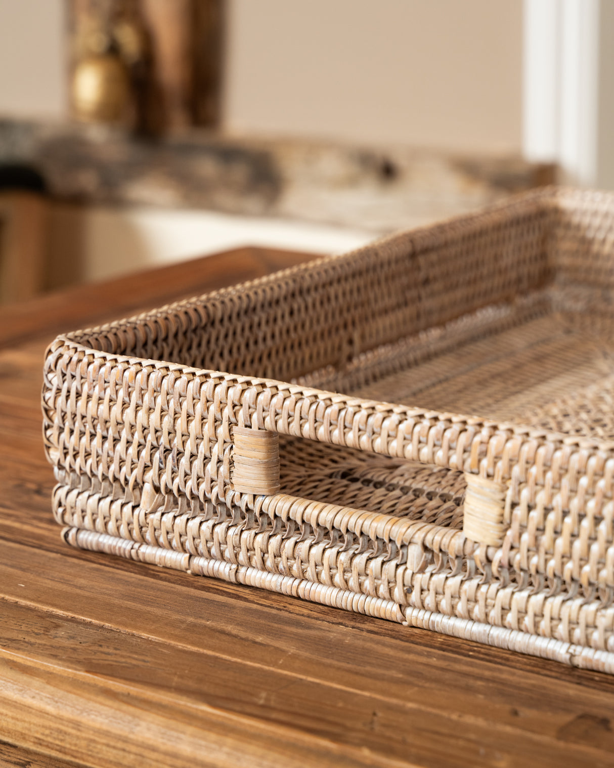 RATTAN, DECORATIVE RECTANGLE TRAYS - 2 SIZES