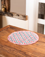 Block print round place mat with frill S/6