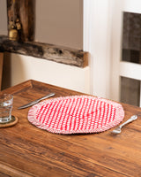 Block print round place mat with frill S/6