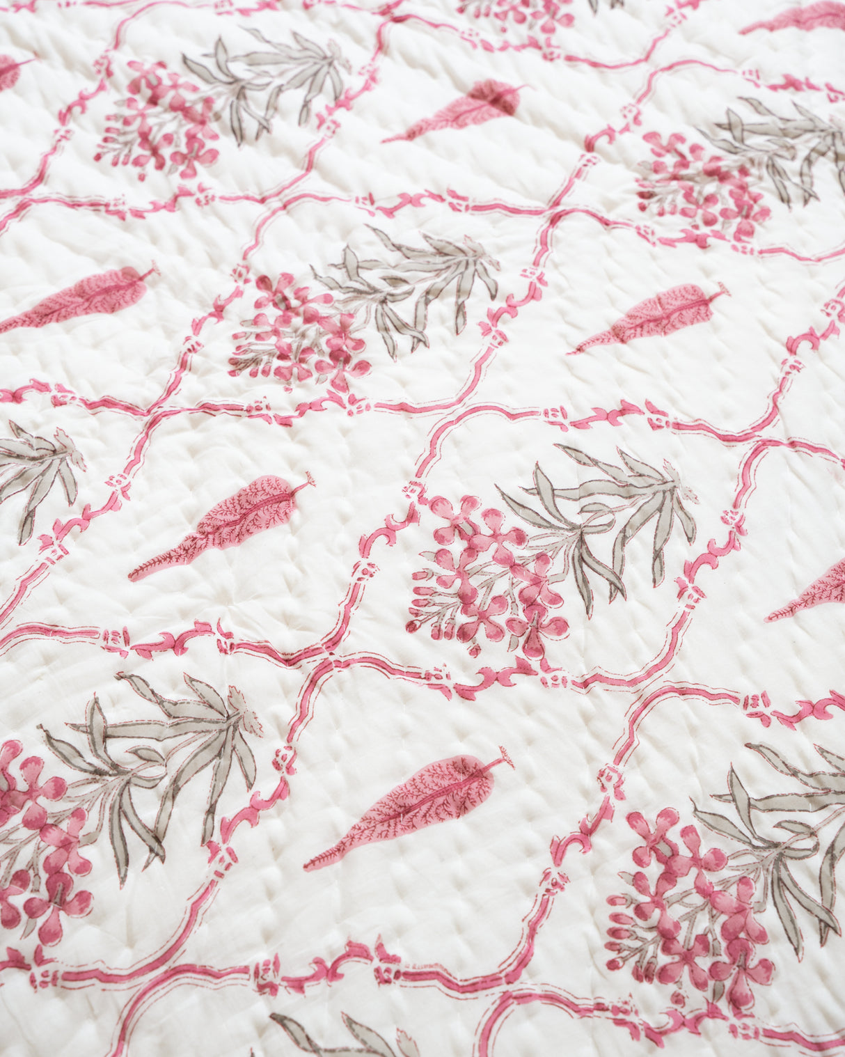 Block print hand made Quilted Bedspread -  Pink