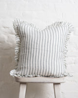 Tilly Ruffled Linen Cushion – Sage stripe - 2 sizes