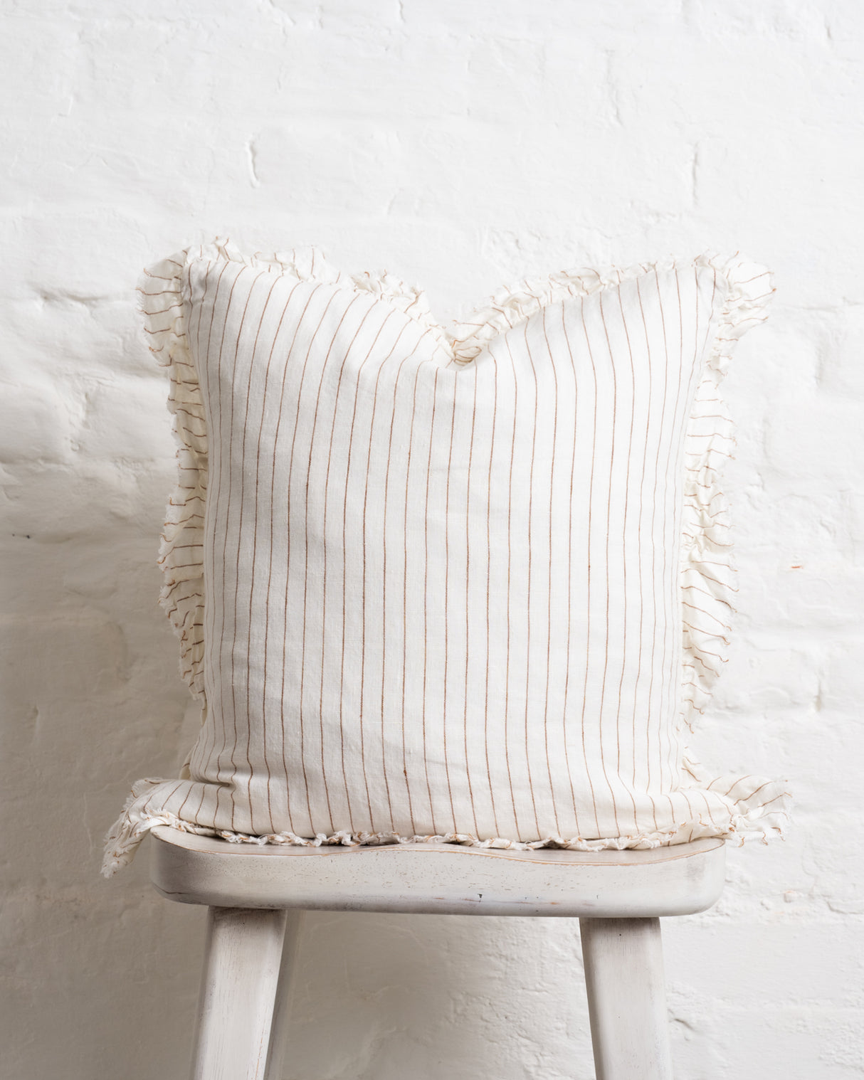 Tilly - Rust Pin stripe Linen frilled edge cushion - 2 sizes