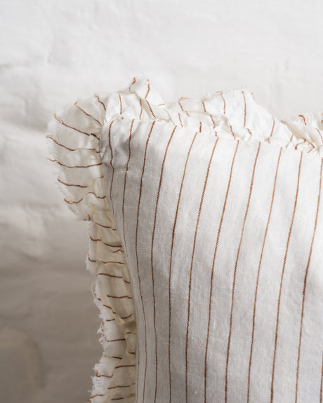 Tilly - Rust Pin stripe Linen frilled edge cushion - 2 sizes