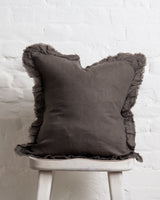 Tilly - Charcoal Linen frilled edge cushion - 2 sizes