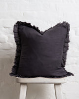 Tilly - Washed Black Linen frilled edge cushion - 2 sizes