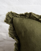 Tilly - Khaki Linen frilled edge cushion - 2 sizes