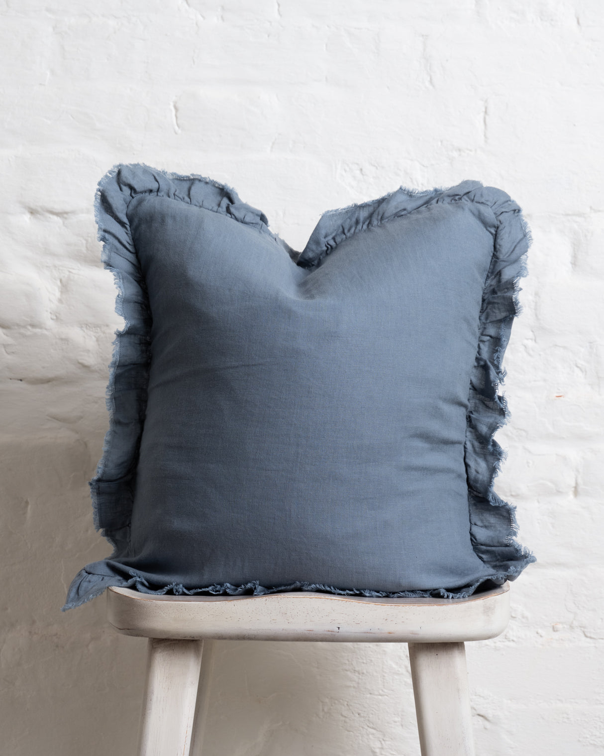Tilly - Dusty Blue Linen frilled edge cushion - 2 sizes