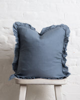 Tilly - Dusty Blue Linen frilled edge cushion - 2 sizes