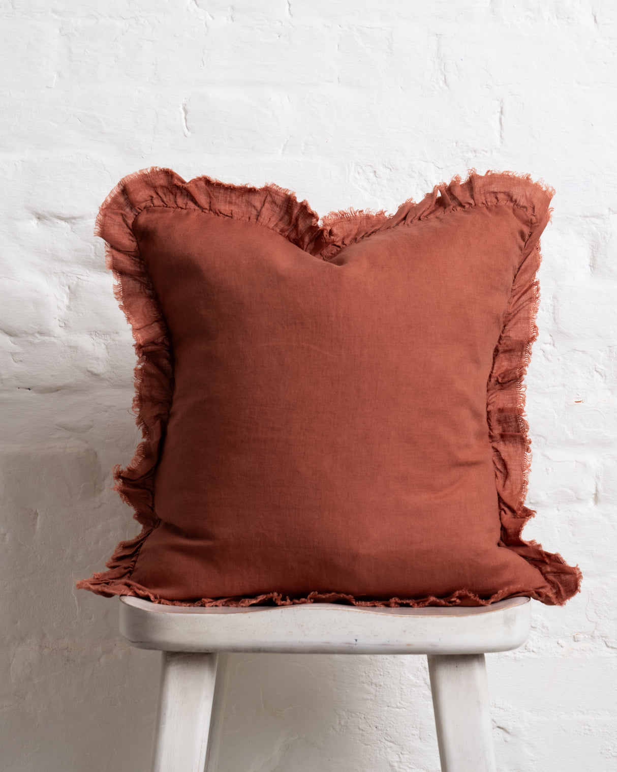 Tilly - Rust Linen frilled edge cushion - 2 sizes