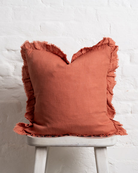 Tilly - Terracotta Linen frilled edge cushion - 2 sizes
