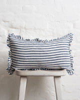 Tilly Ruffled Linen Cushion – Navy Blue stripe - 2 sizes