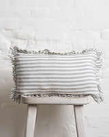 Tilly Ruffled Linen Cushion – Sage stripe - 2 sizes