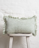 Tilly Ruffled Linen Cushion – Green stripe - 2 sizes