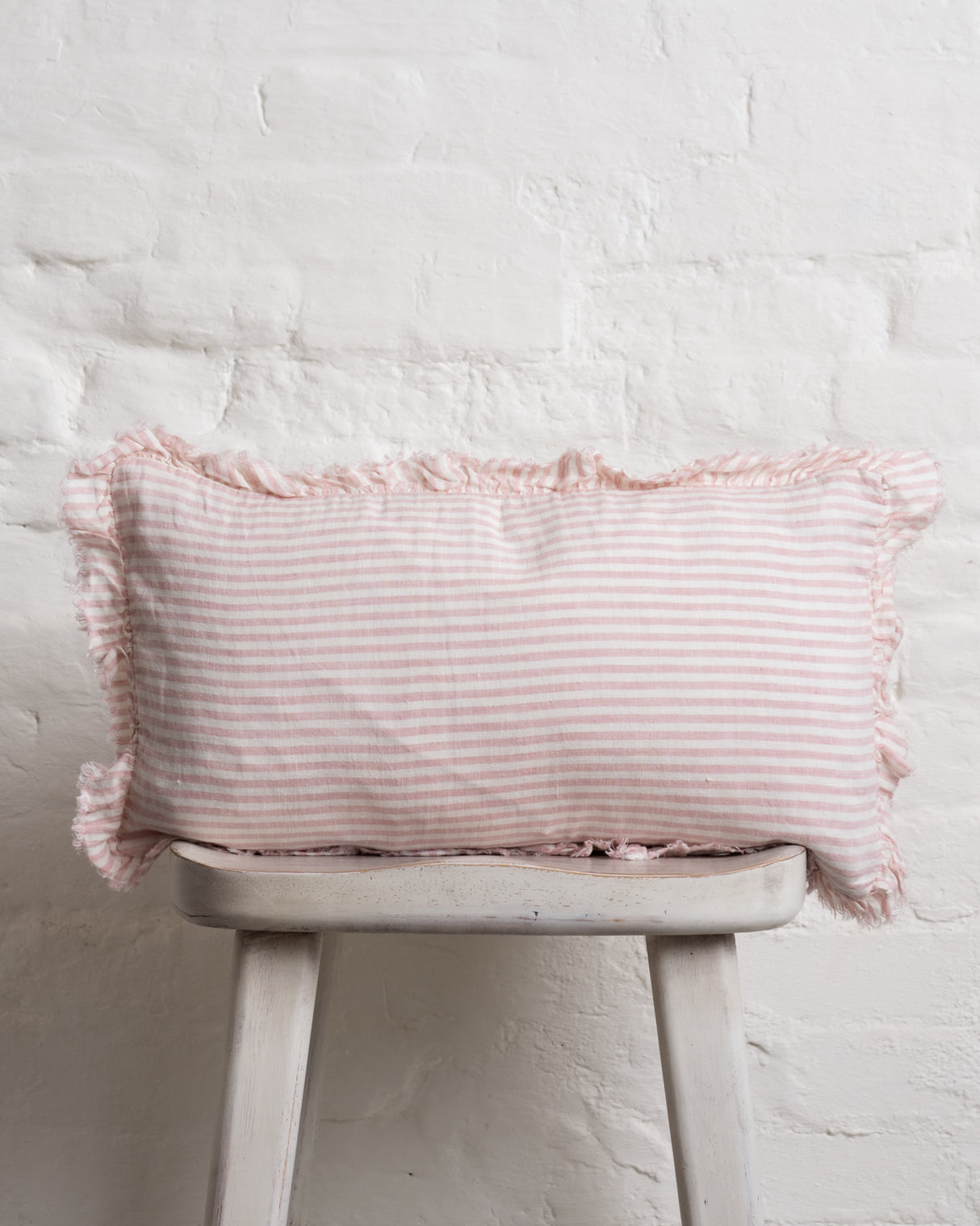 Tilly Ruffled Linen Cushion – Pink & Cream - 2 sizes