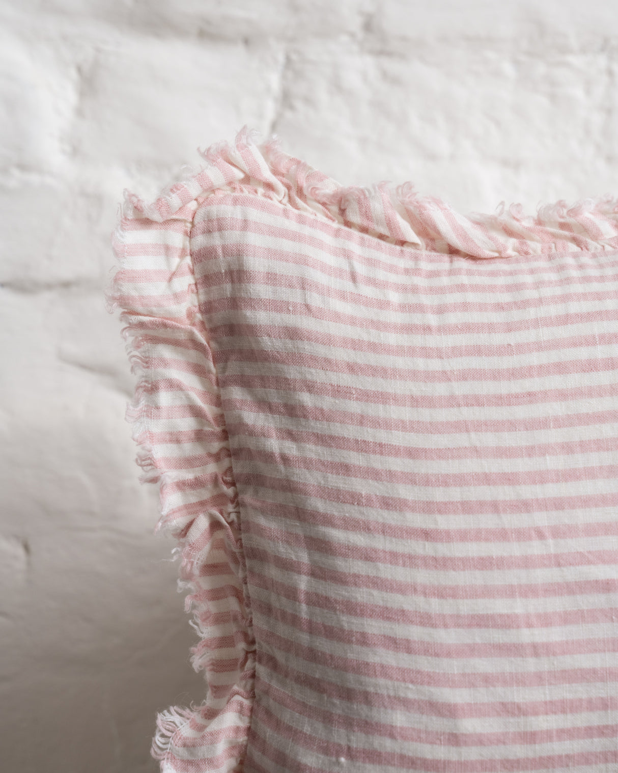 Tilly Ruffled Linen Cushion – Pink & Cream - 2 sizes
