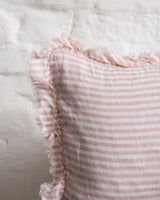 Tilly Ruffled Linen Cushion – Pink & Cream - 2 sizes