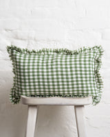 Tilly - Green Gingham Linen frilled edge cushion - 2 sizes