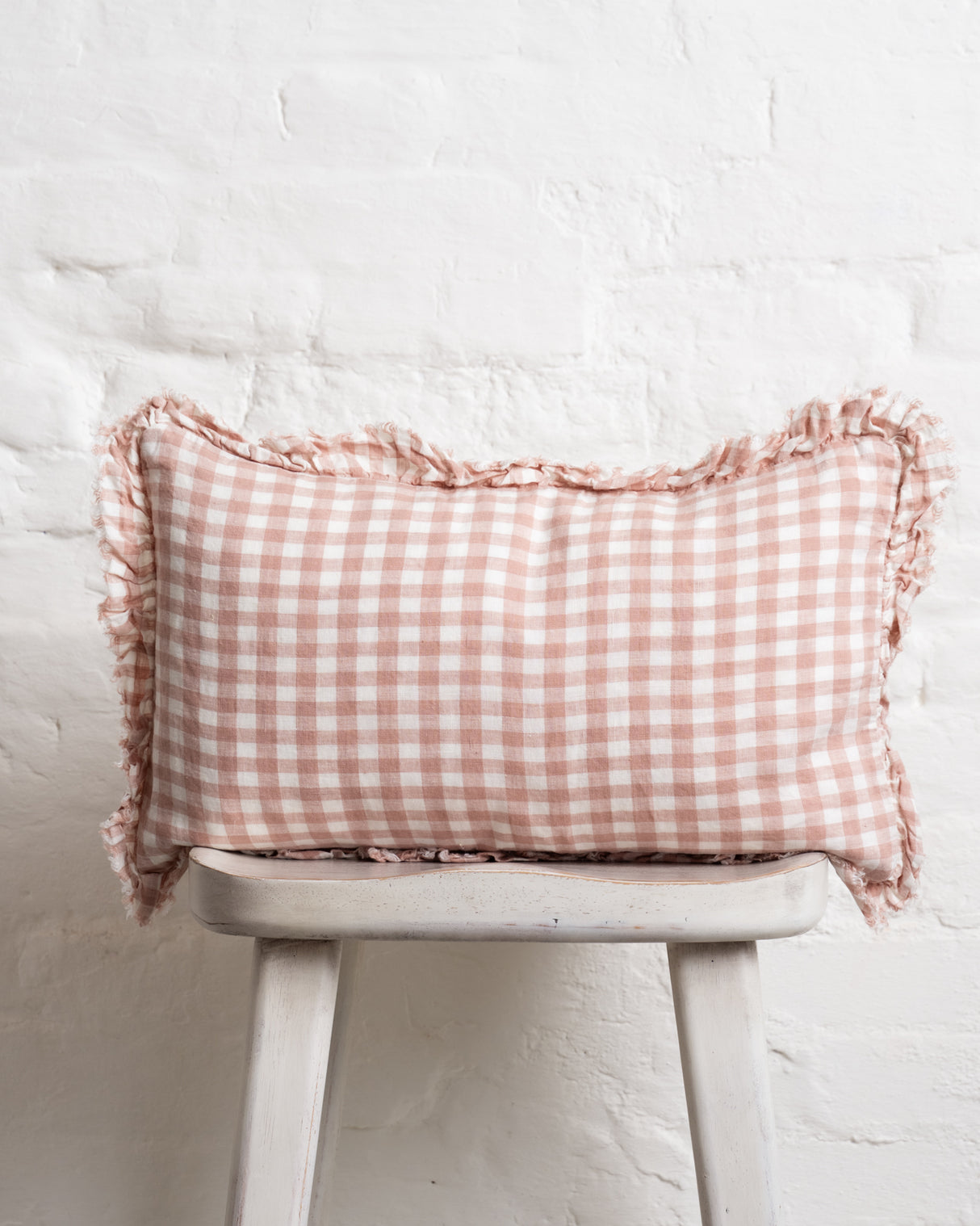 Tilly - pink Gingham Linen frilled edge cushion - 2 sizes