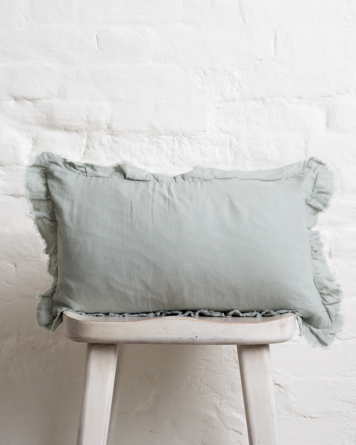 Tilly - Dusty Sage Linen frilled edge cushion - 2 sizes