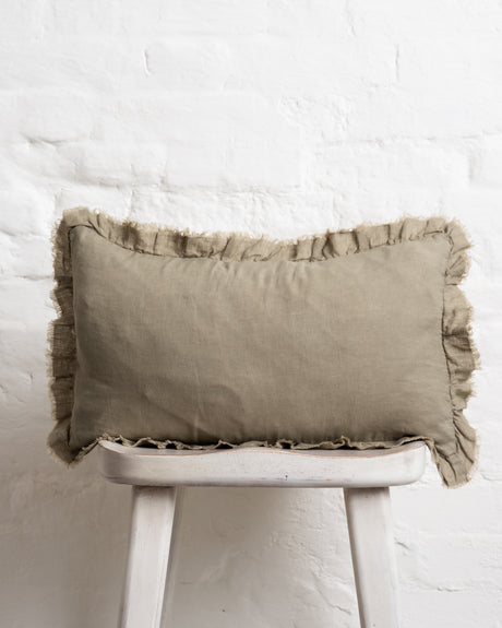 Tilly - Olive Linen frilled edge cushion - 2 sizes