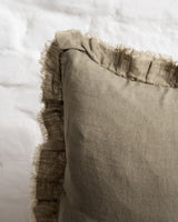 Tilly - Olive Linen frilled edge cushion - 2 sizes