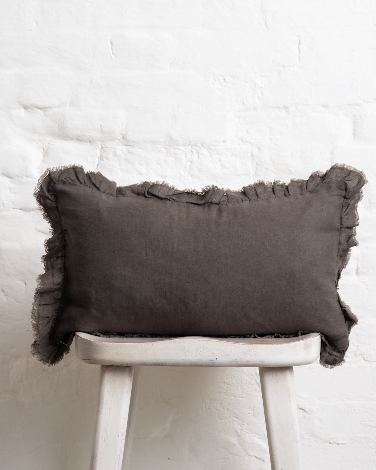 Tilly - Charcoal Linen frilled edge cushion - 2 sizes