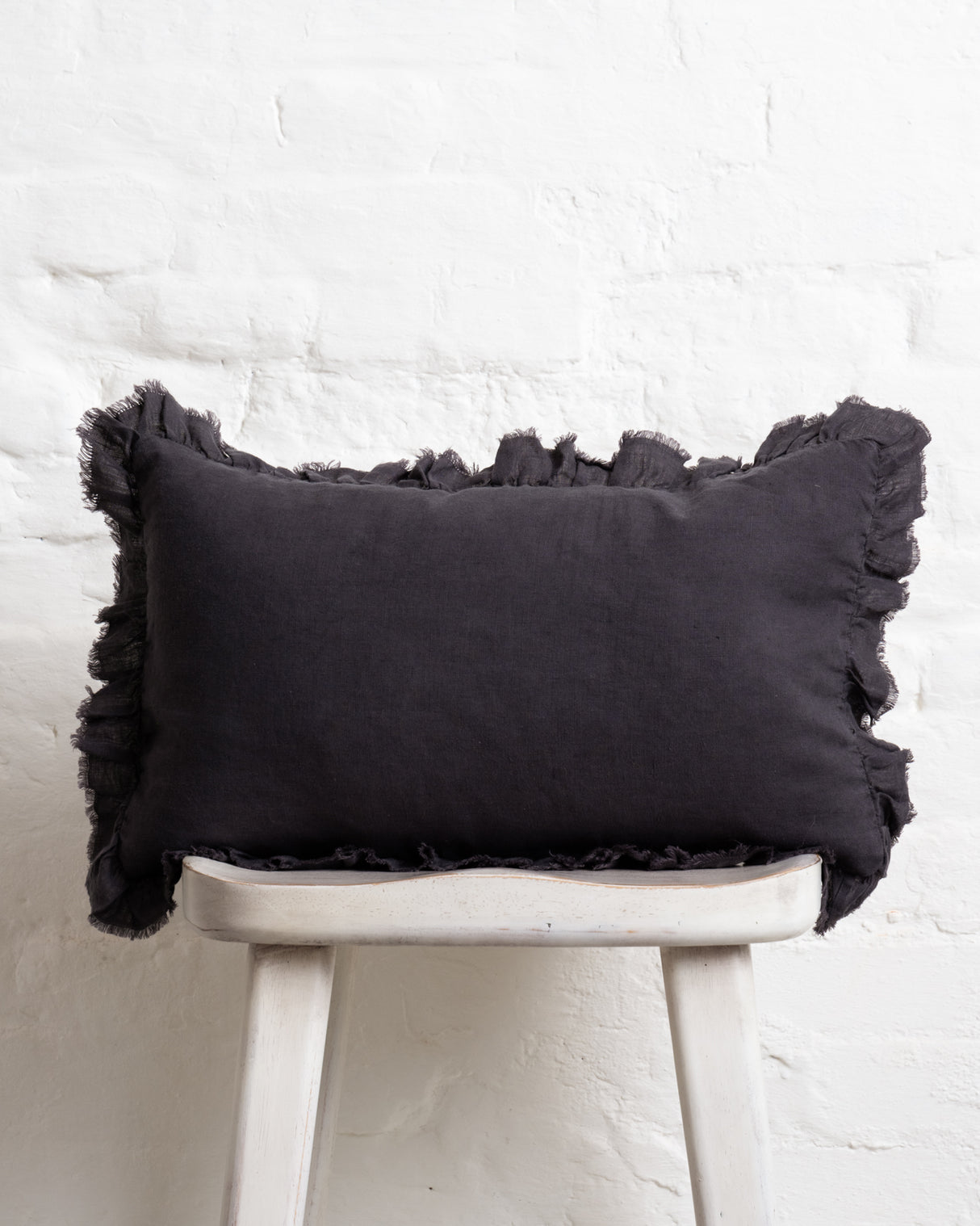Tilly - Charcoal Linen frilled edge cushion - 2 sizes