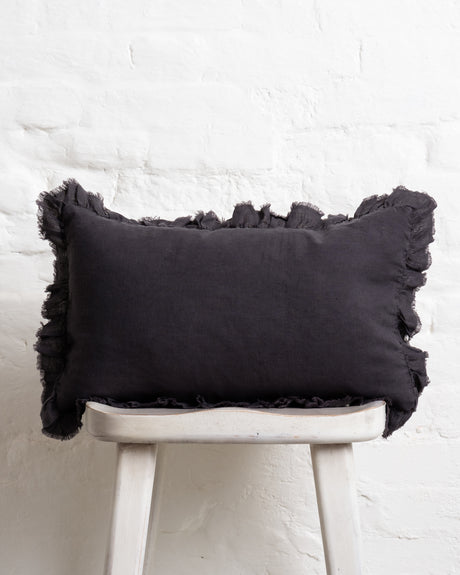 Tilly - Washed Black Linen frilled edge cushion - 2 sizes