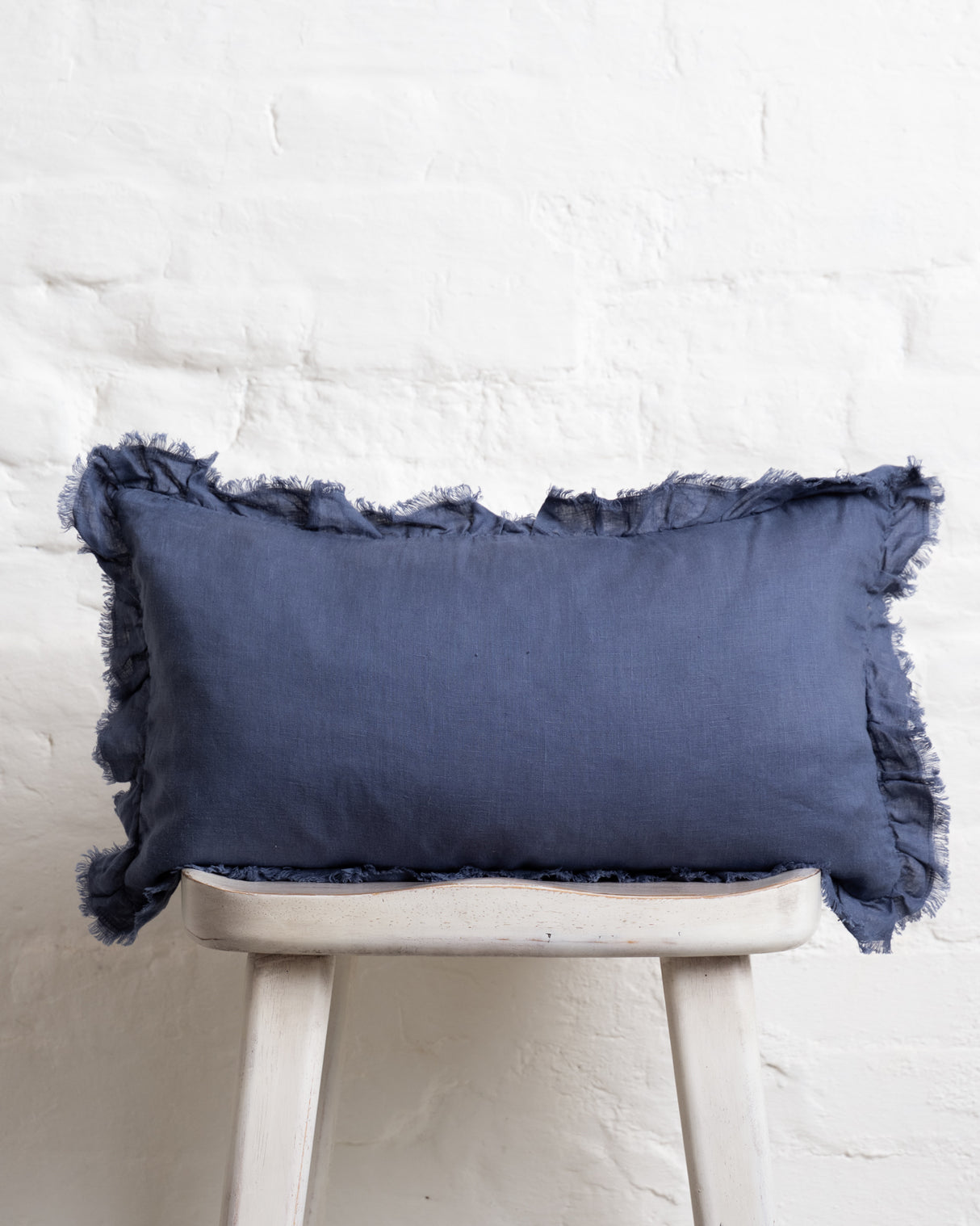 Tilly - Navy Linen frilled edge cushion - 2 sizes