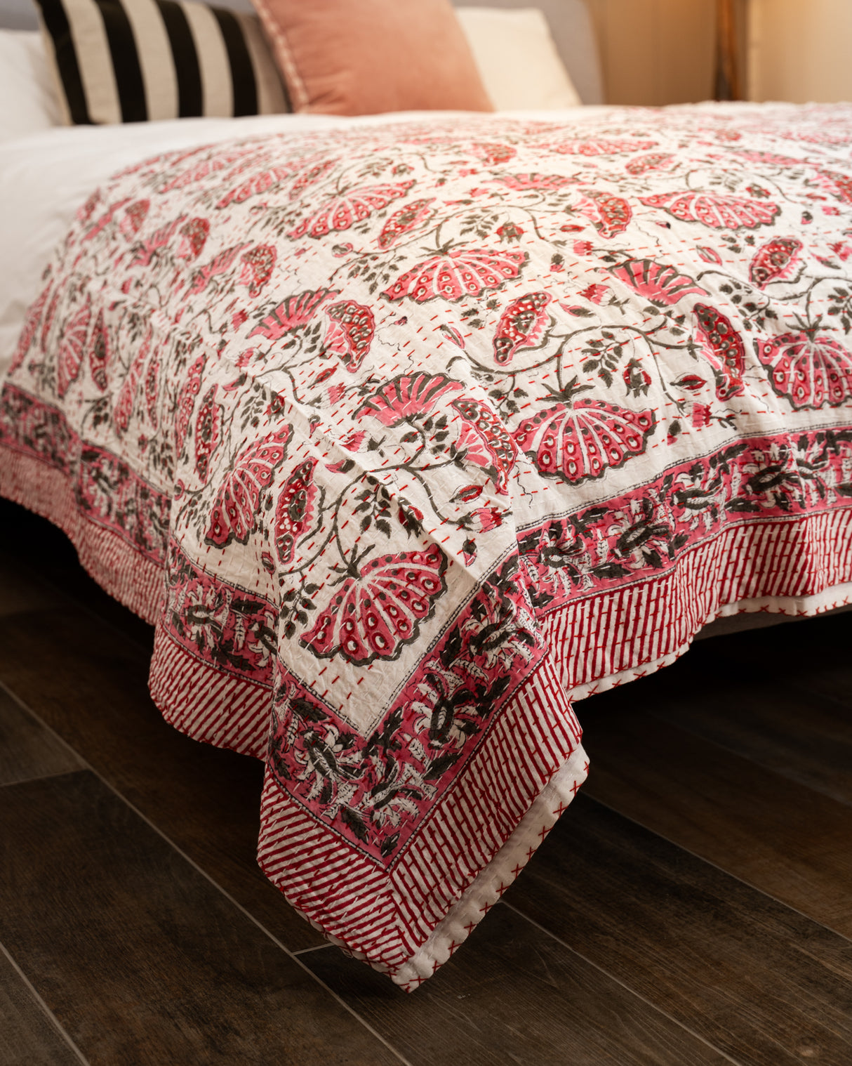 Kantha Throw - Pink/Grey