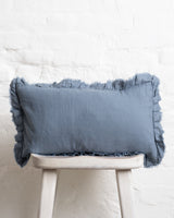 Tilly - Dusty Blue Linen frilled edge cushion - 2 sizes